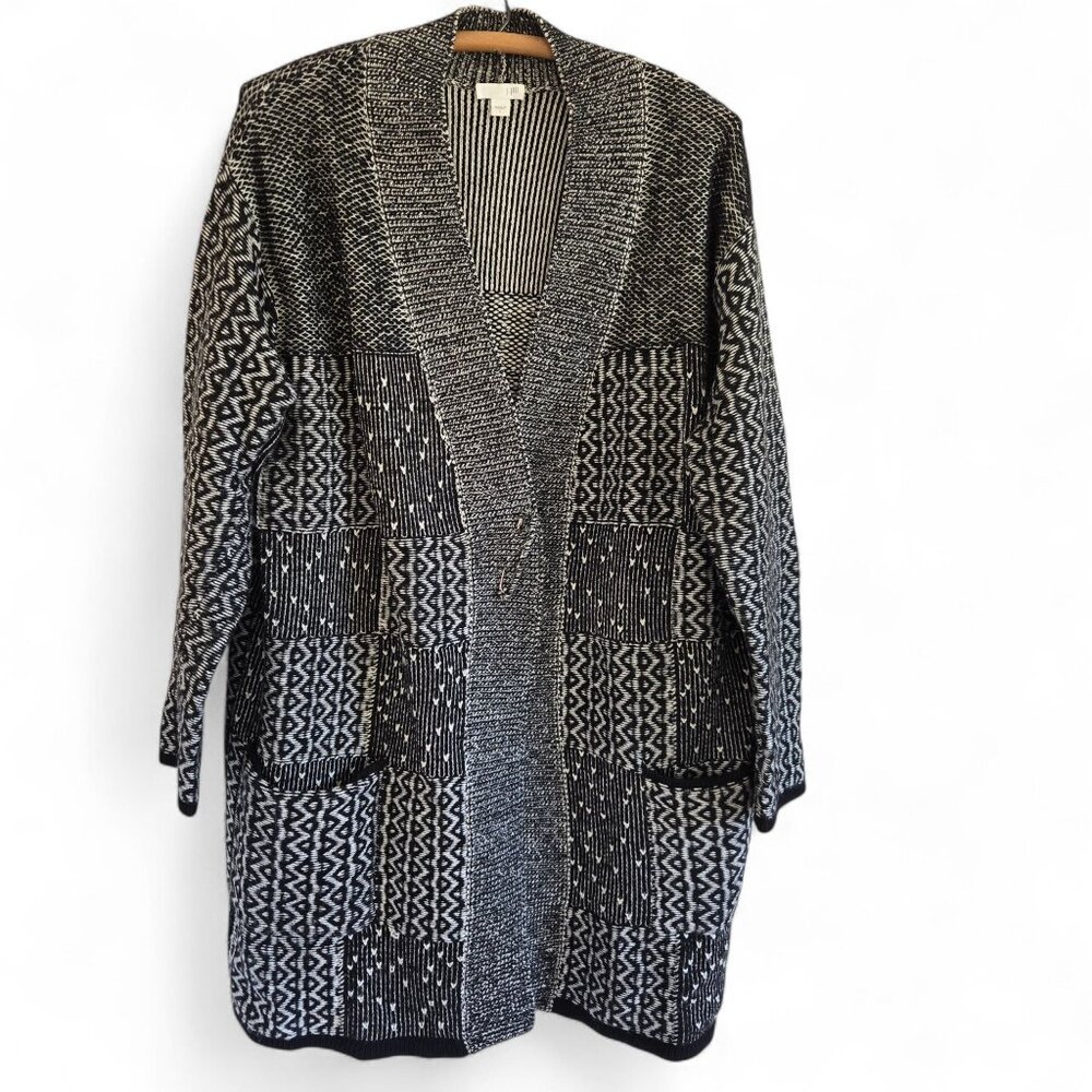J. Jill Womens Black & White Patchwork Open Front Long Cardigan Sweater Large - Picture 3 of 15